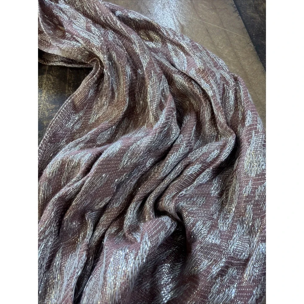 Giftcraft‎ Viscose Scarf Wrap Mauve Pink Silver Shimmer Crinkle Fringe Stole 72